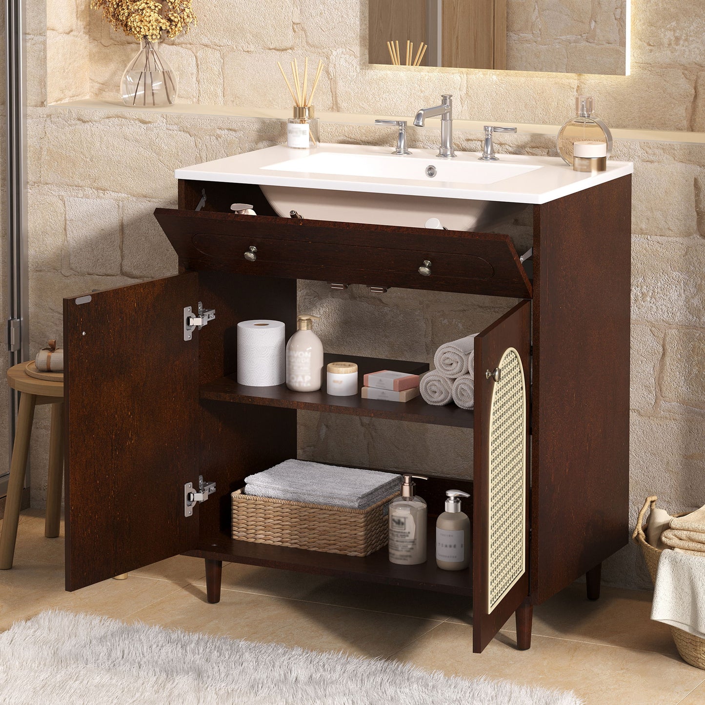 Modern Bathroom Vanity With Sink, Cabinet With Adjustable Shelf