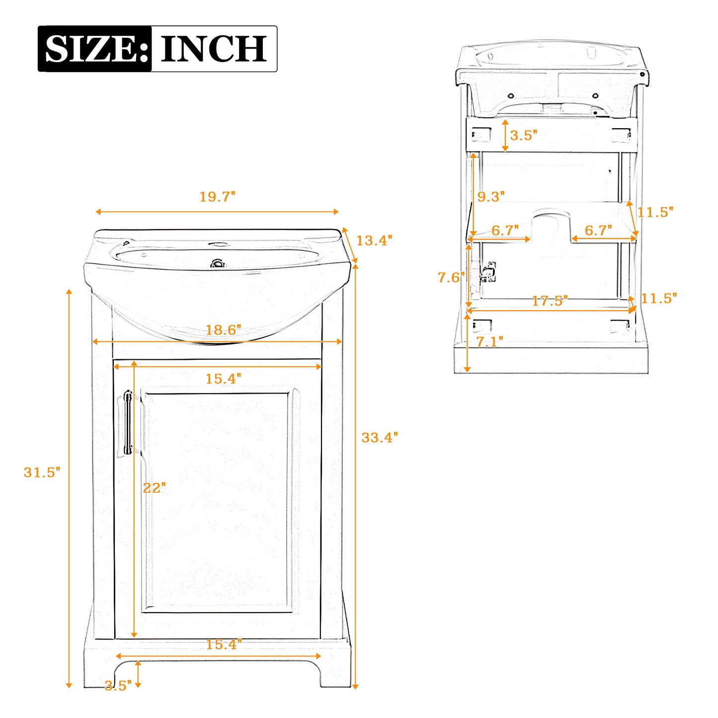 Bathroom Vanity With Bulged Sink, Cabinet, Soft-Close Door, Freestanding Single Unit