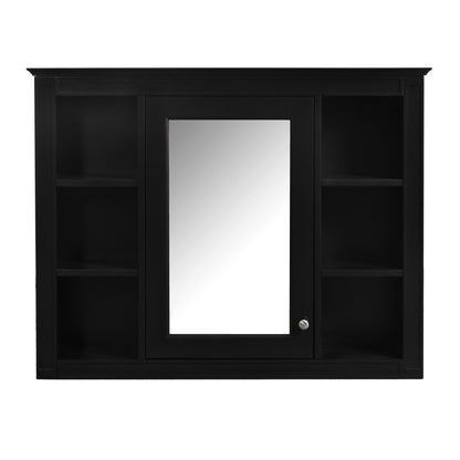 Wall-Mounted Medicine Cabinet With Mirror, 6 Open Shelves And Adjustable Interior - Black