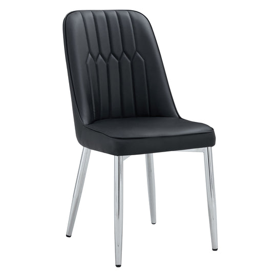 Modern Dining Chairs (Set of 4) With Backrest And Silver Metal Legs For Home And Office - Black