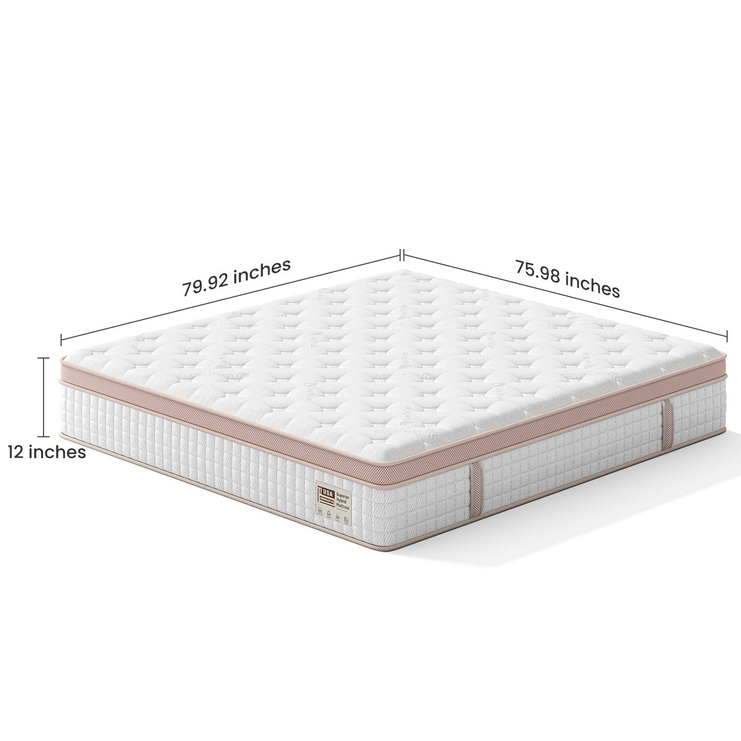 12" King Size Firm Hybrid Mattress, Gel Memory Foam & Pocket Springs, Pressure Relief, Motion Isolation, Ergonomic Bed - White