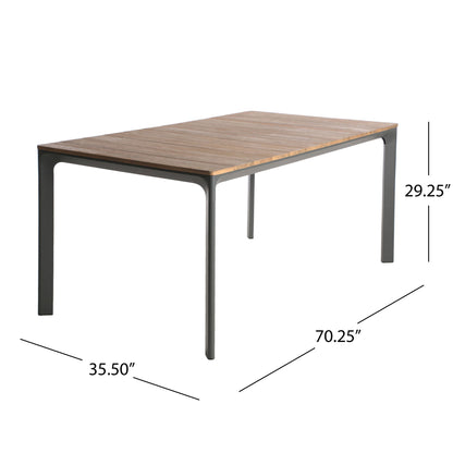 Outdoor Wicker Rectangular Dining Table With Iron Frame And Water Resistant Rattan