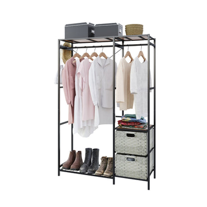 Garment Rack With Shelves, 2 Wicker Drawers, 4 Hooks, Organizer