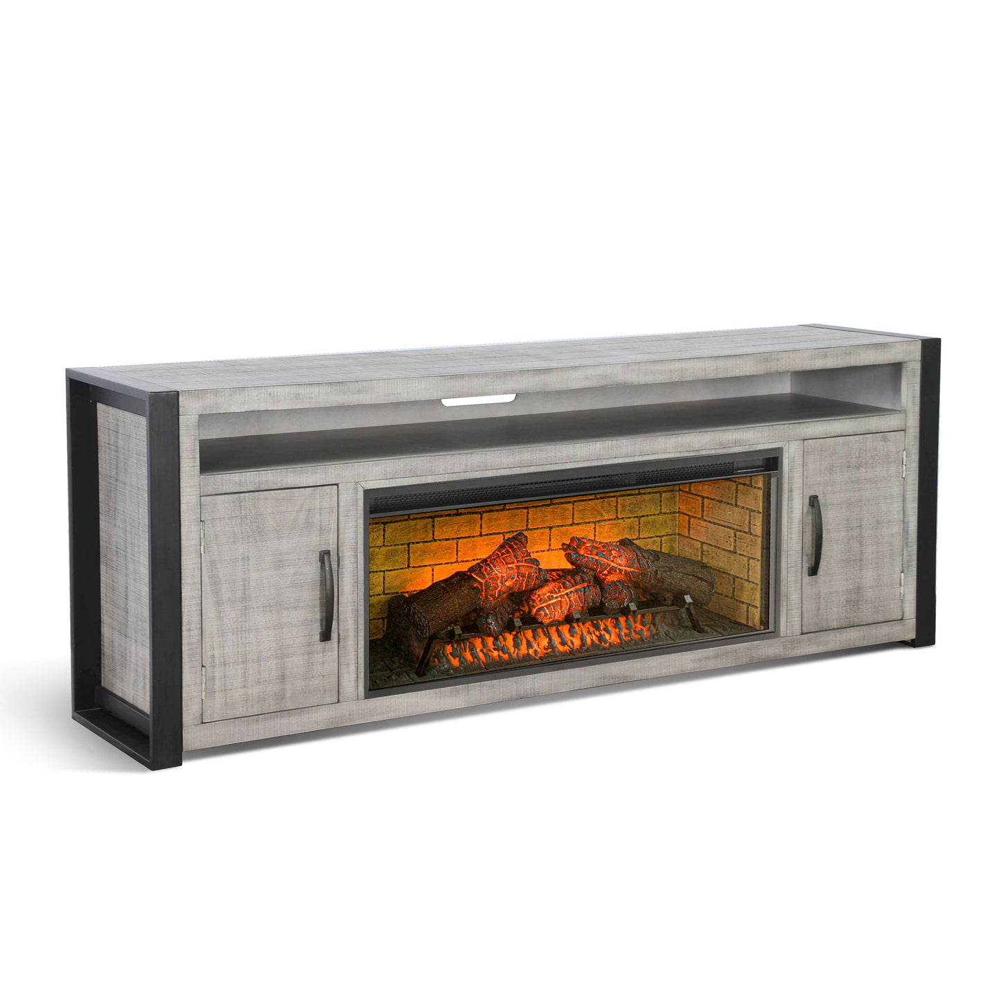 78" Media Console With Electric Fireplace - Alpine Gray