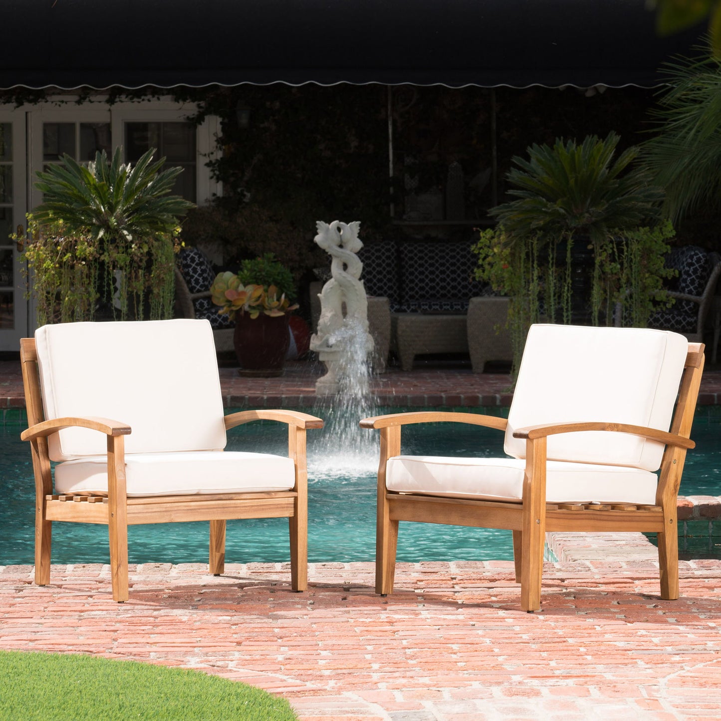 Outdoor Club Chair With Cushion And Acacia Wood Frame - Teak