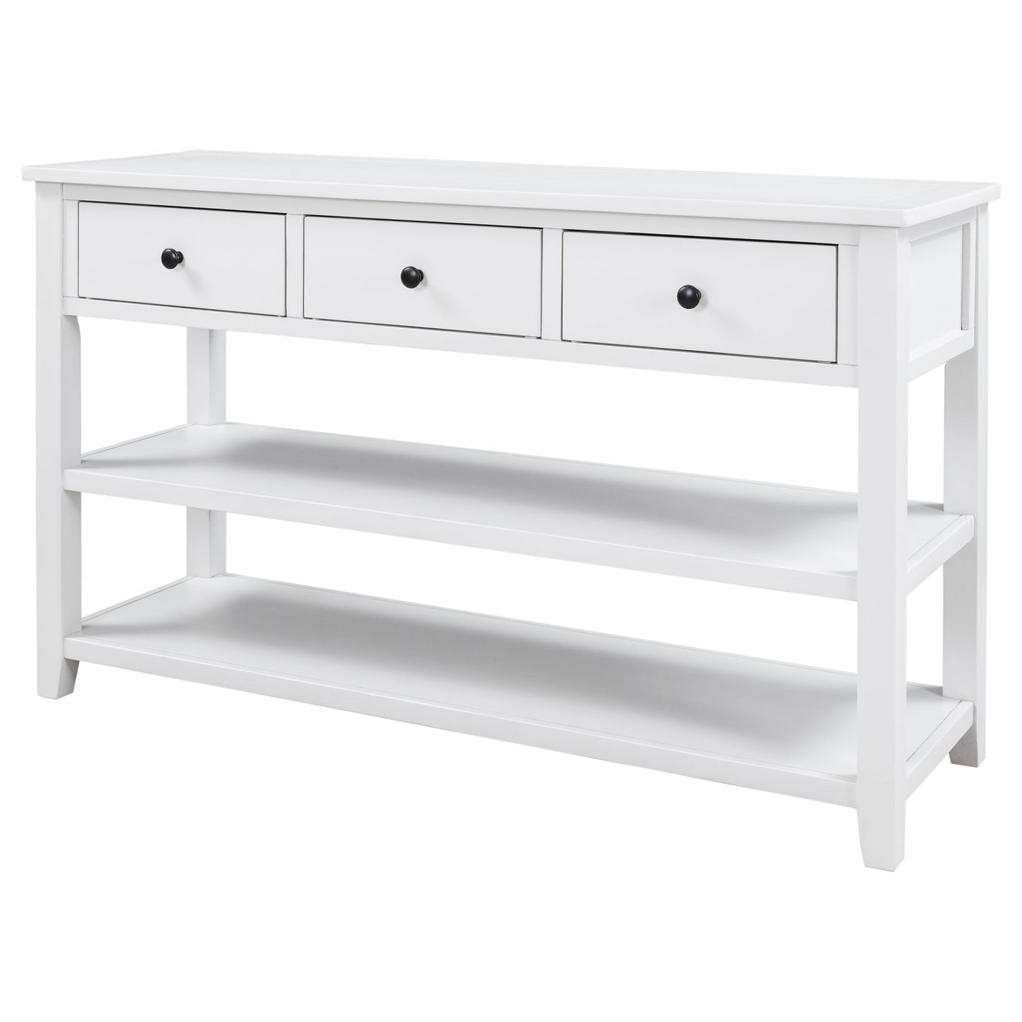 Retro Design Console Table With Two Open Shelves, Pine Frame And Legs For Living Room