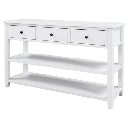 Retro Design Console Table With Two Open Shelves, Pine Frame And Legs For Living Room