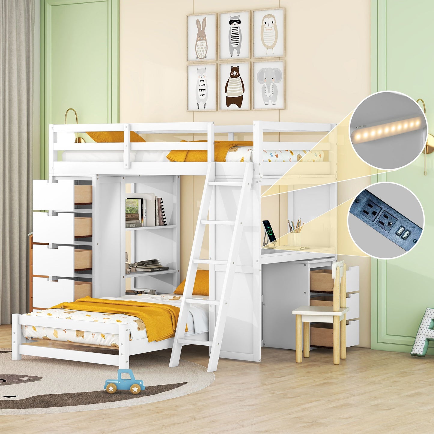 Bunk Bed With LED Light And USB Ports