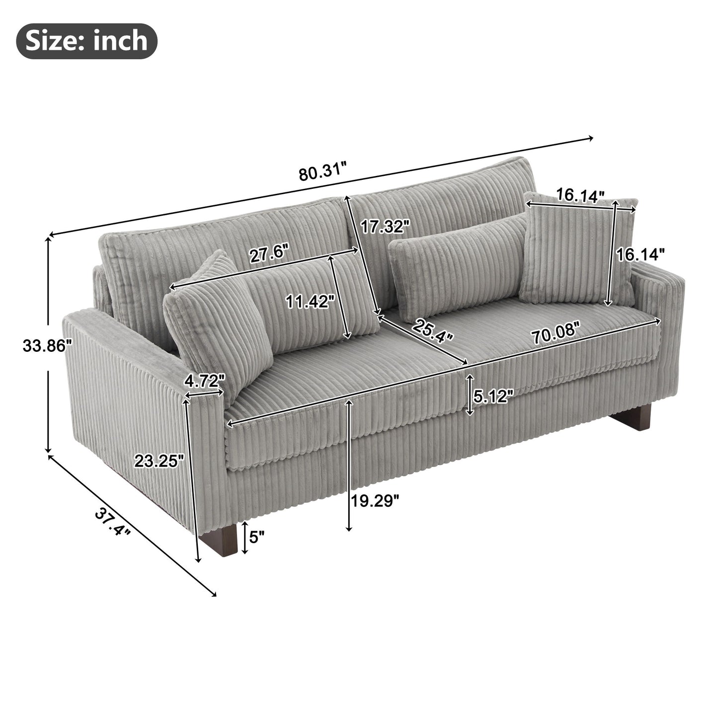 Modern Loveseat Sofa With 4 Pillows
