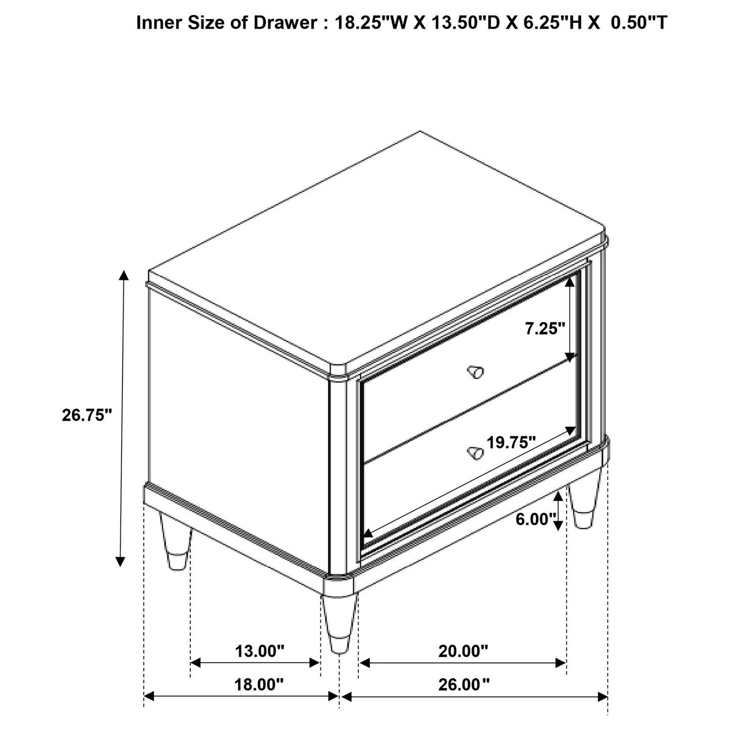 Niguel - 2 Drawer Nightstand With Felt Lined Top Drawer - Brown