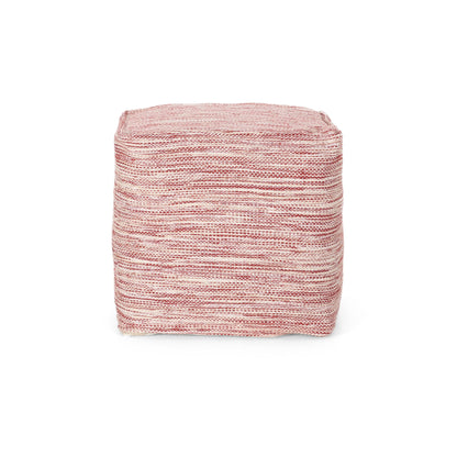 Enigma - Yarn And Cotton Square Pouf Ottoman With Polystyrene Beads - Red / White