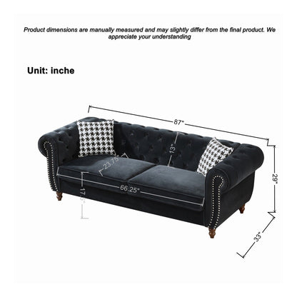 Chesterfield 3 And 2 Seater Velvet Upholstery Sofa With Roll Armrest & Nailhead Fabric Couch