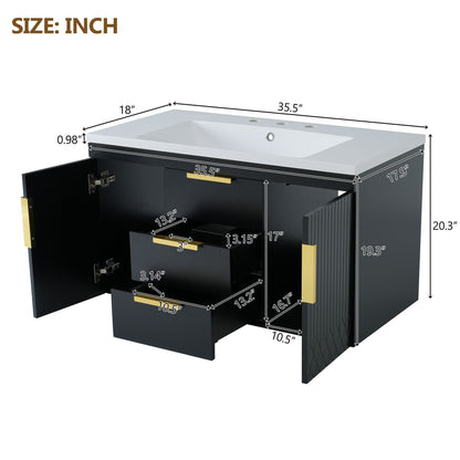 Wall Mounted Bathroom Vanity With Sink, Floating Storage Cabinet With 2 Drawers