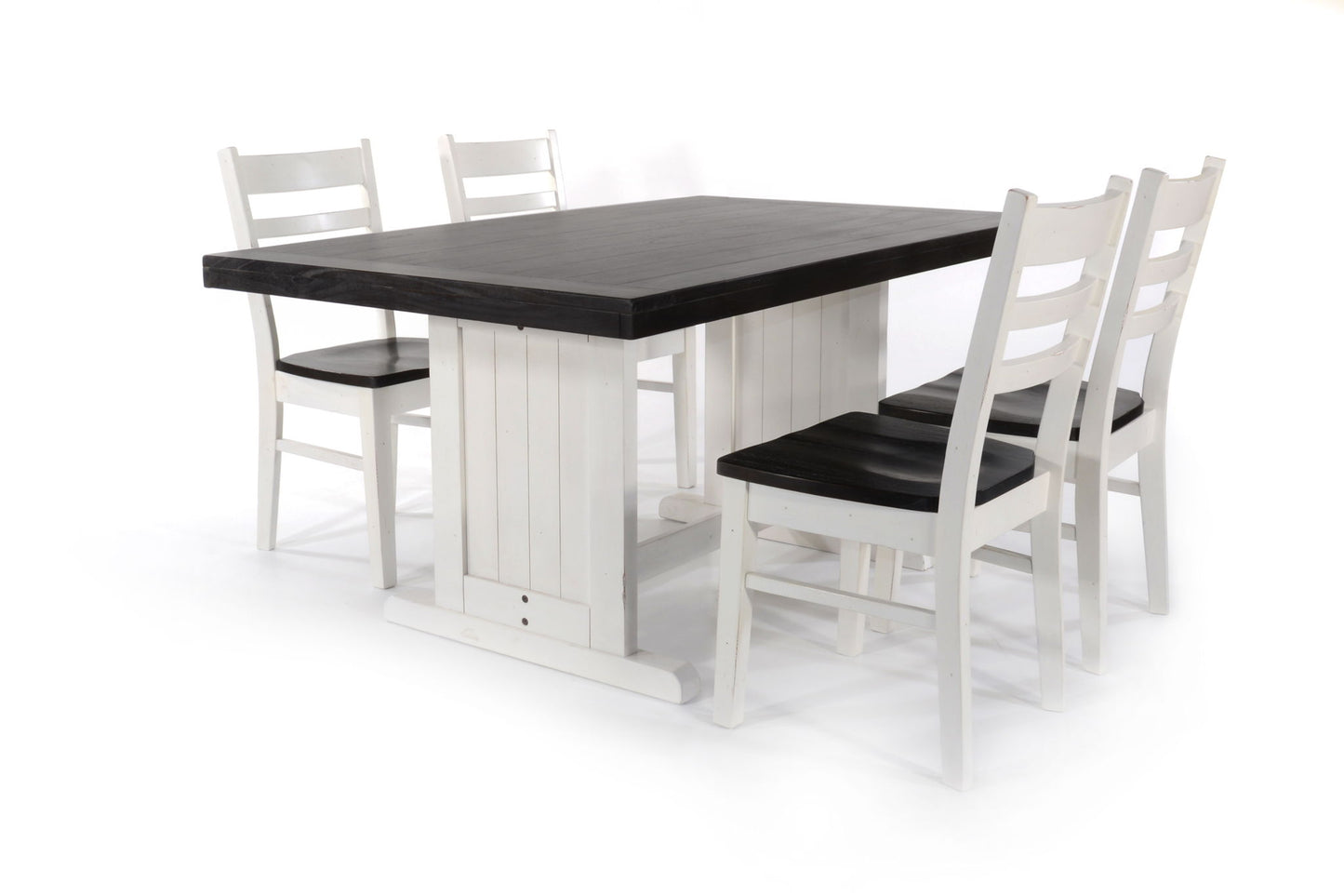 5 Piece Dining Room Set (Table, 4 Chairs) - Cottage White / Europen Dark