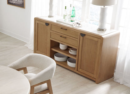 Escape - 72" Dining Buffet Server With Stone Top - Glazed Natural Oak Natural Cane Vanilla Bean Stone