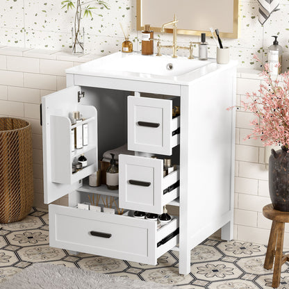 Bathroom Vanity With Sink, Soft-Close Doors, Double-Layer Shelf And 3 Drawers