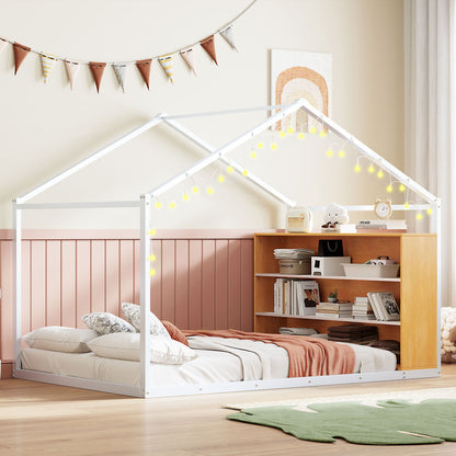 Bed House Frame With Shelves And Lights