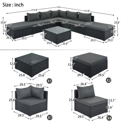 8 Pieces Outdoor Patio Furniture Conversation Wicker Sofa Set