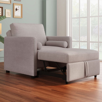 3 In 1 Convertible Sleeper Chair With Adjustable Backrest, Lounger Chair Turns Into Bed