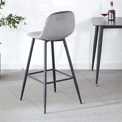 Bar Stool (Set of 2) Modern Counter Bar Height Chair With Back, Sturdy Metal Legs & Footrests, Island Stool For Kitchen Bar - Gray