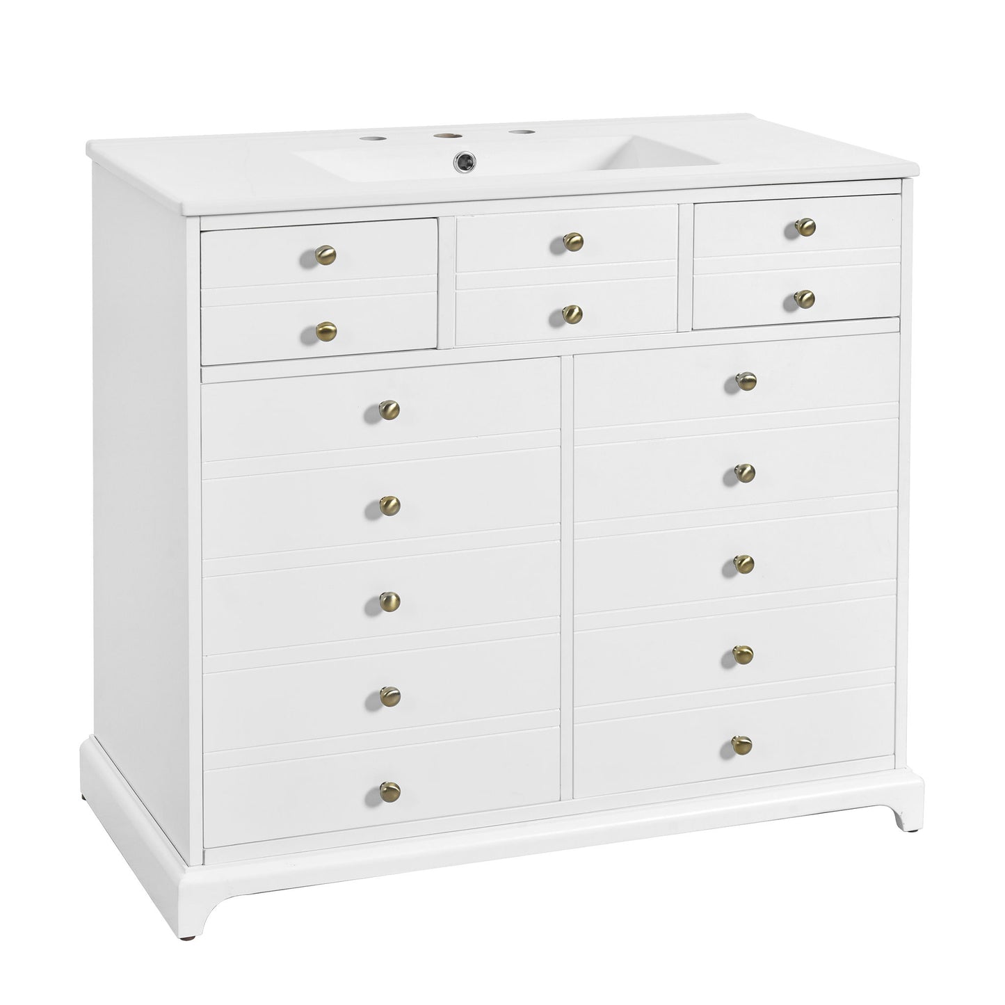 Retro Bathroom Vanity With Sink, Storage Cabinet, Freestanding With 2 Drawers & Soft-Closing Doors