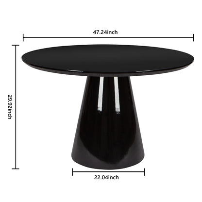 Modern High Gloss Minimalist Round Dining Table - Black