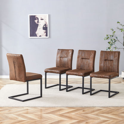 Ergonomic Technology Fabric Dining Chairs With Black Metal Legs, Comfortably Simple Design, (Set of 4) - Brown