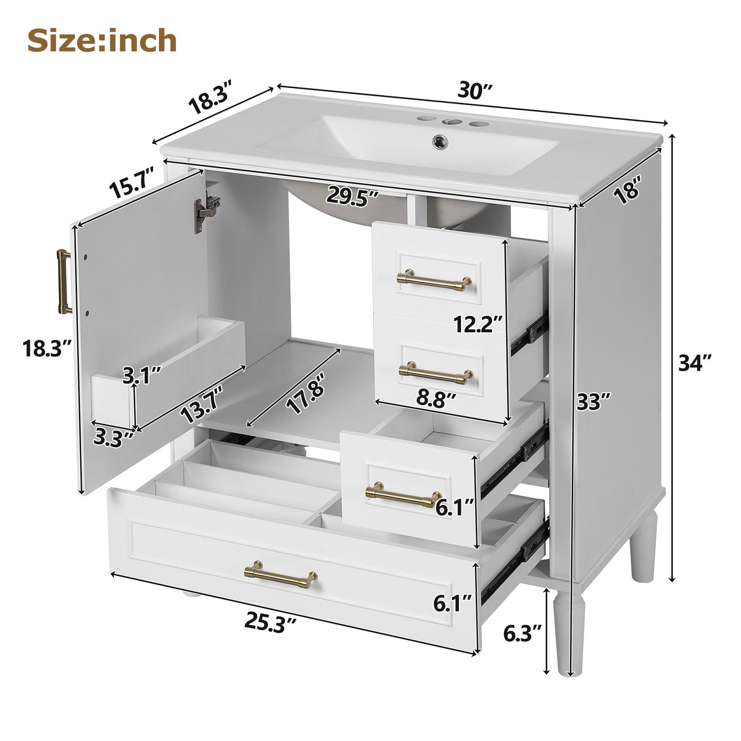 Traditional Bathroom Vanity Set With Soft Close Doors