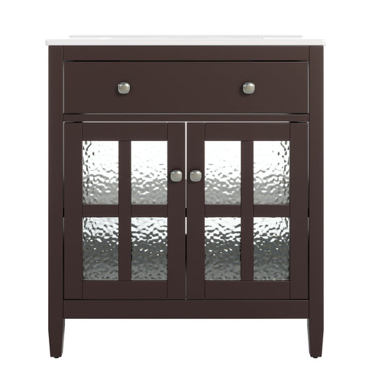 Bathroom Vanity With Ceramic Sink, Adjustable Shelf & Tip Out Tray