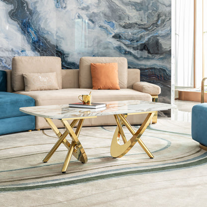 Contemporary Marble Pattern Top Table With Stainless Steel Base