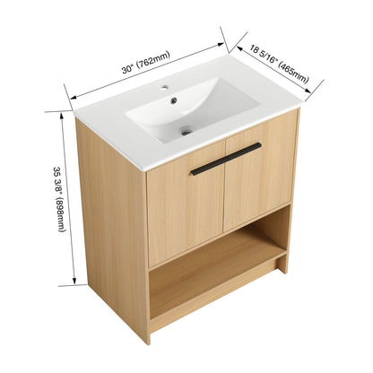 Modern Bathroom Vanity With Ceramic Sink, Freestanding Cabinet, Soft Closing Doors