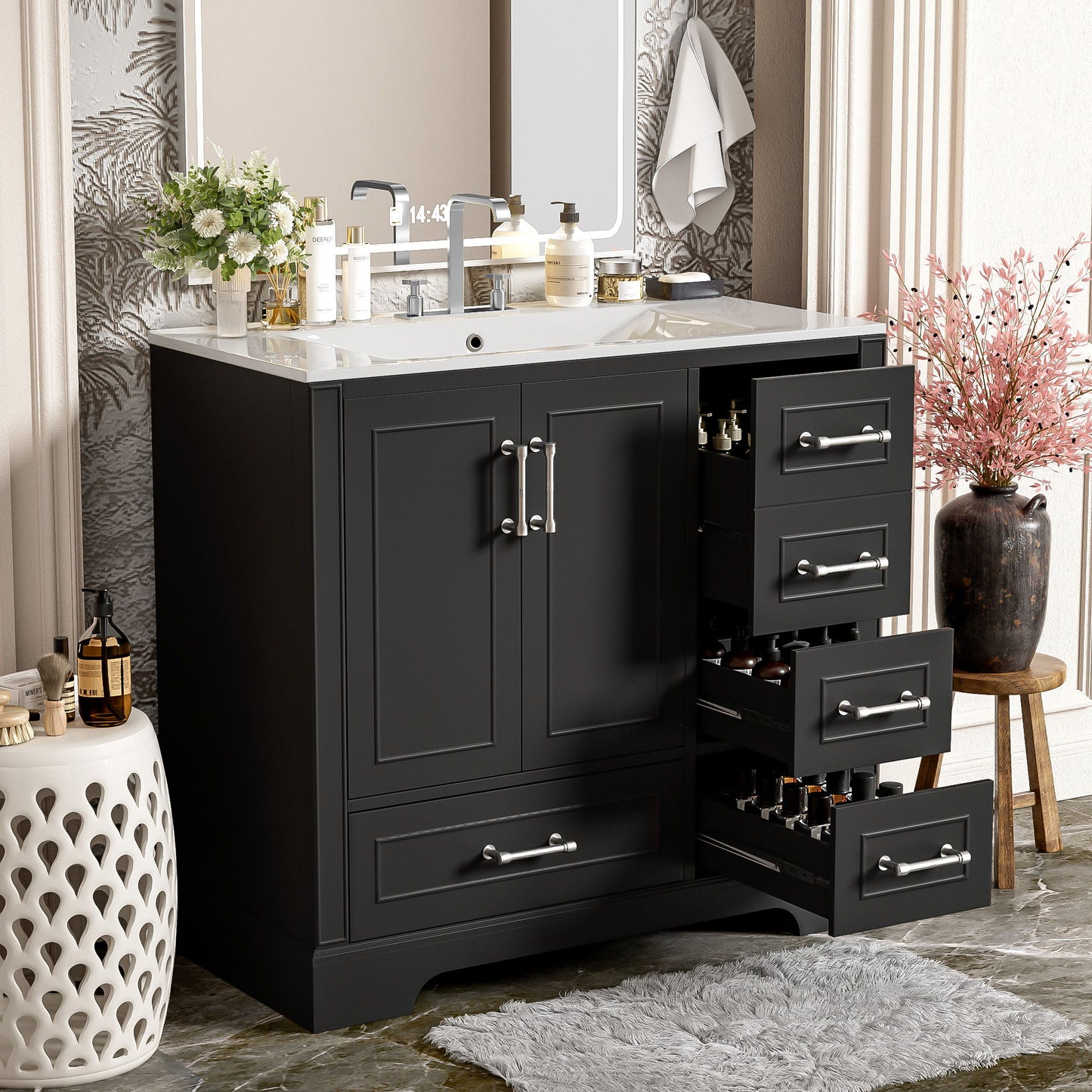 Traditional Bathroom Vanity With Soft Close Doors And Drawers