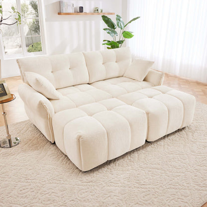 Sofa Set With Ottoman And Pillows, Textured, High Resilience Cushions