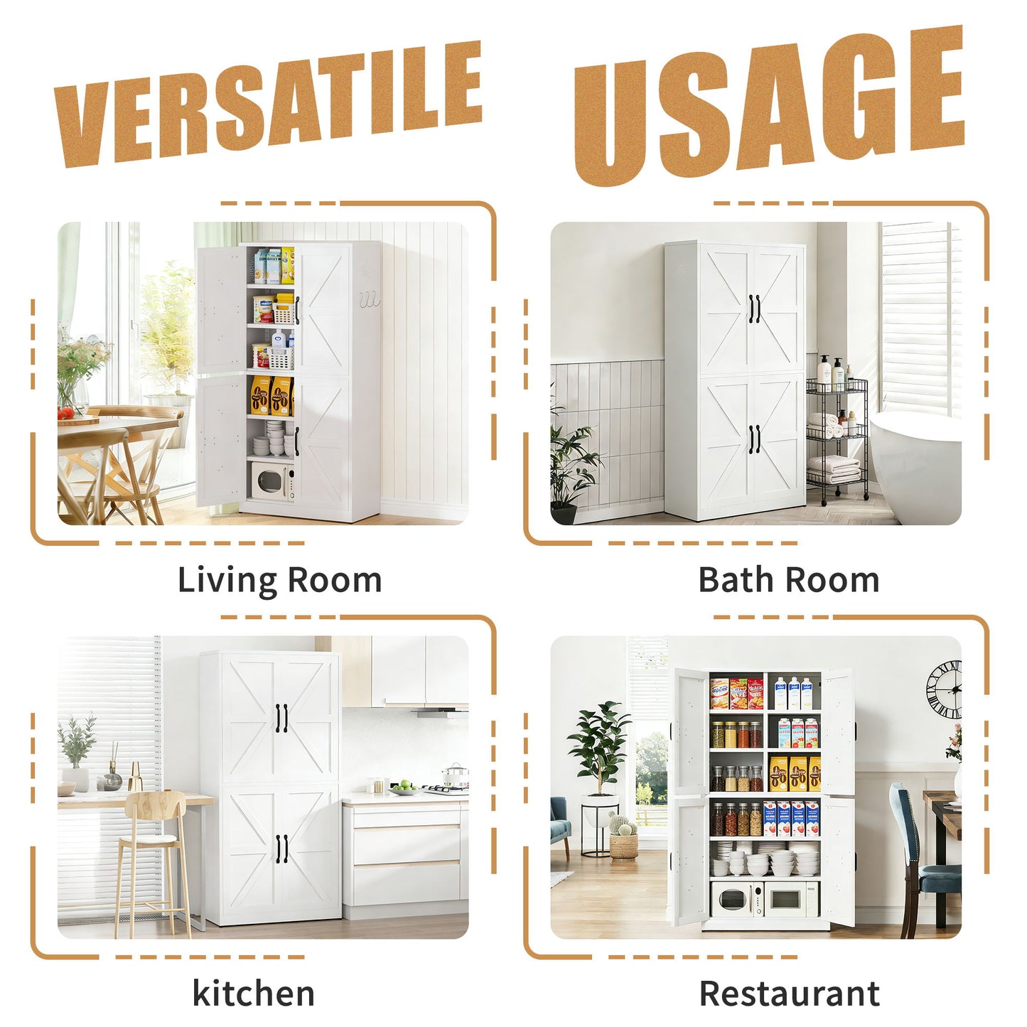 Kitchen Pantry Cabinet With Adjustable Shelves, Heavy Duty Storage - White