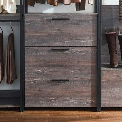 Monica - Wood Walk In Closet System With Powder Coated Metal Frame And Melamine - Rustic