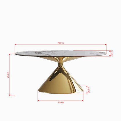 Modern Luxury Marble Dining Table Set Oval Kitchen Table With Stainless Steel Base - Gold / White Print