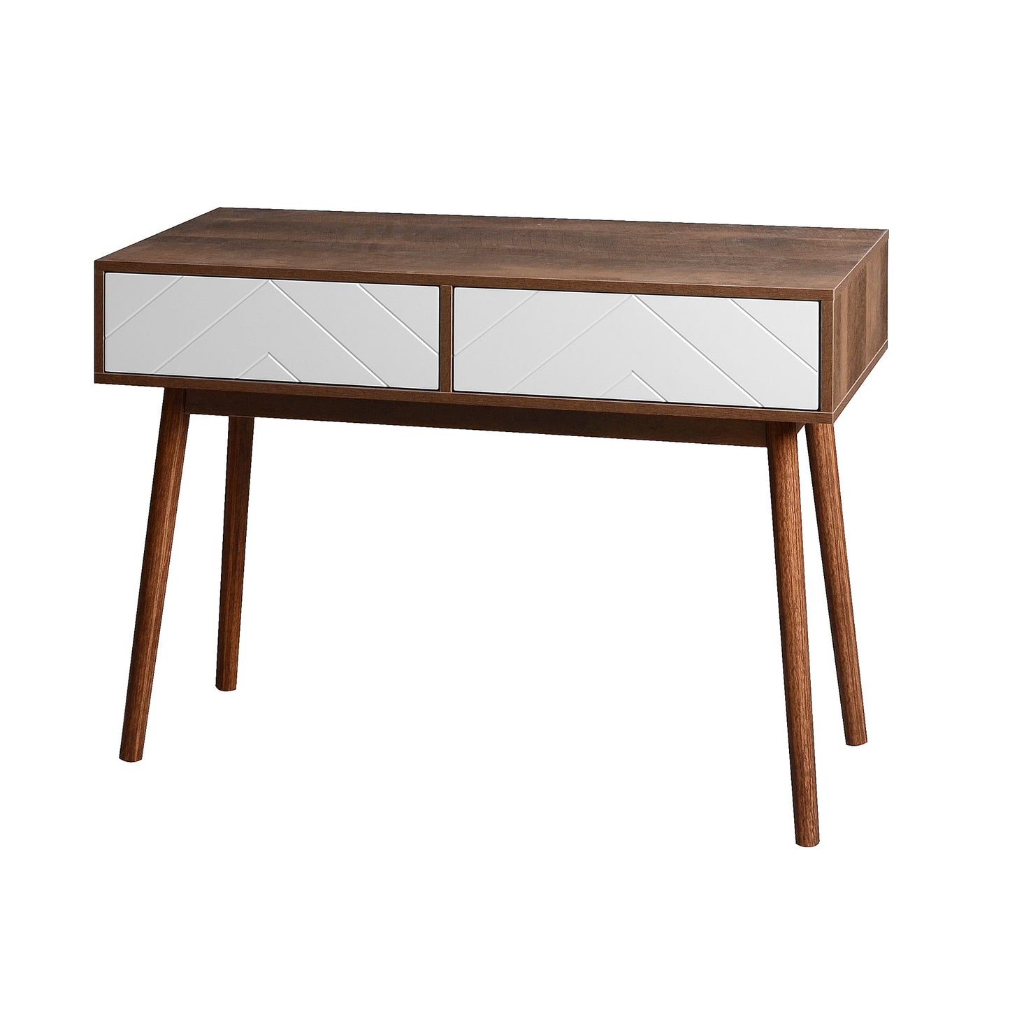 Rustic Entryway Console Table With Carved Panel Drawers And Wood Legs - Natural