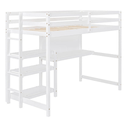 Loft Bed With Shelves, Desk And Writing Board