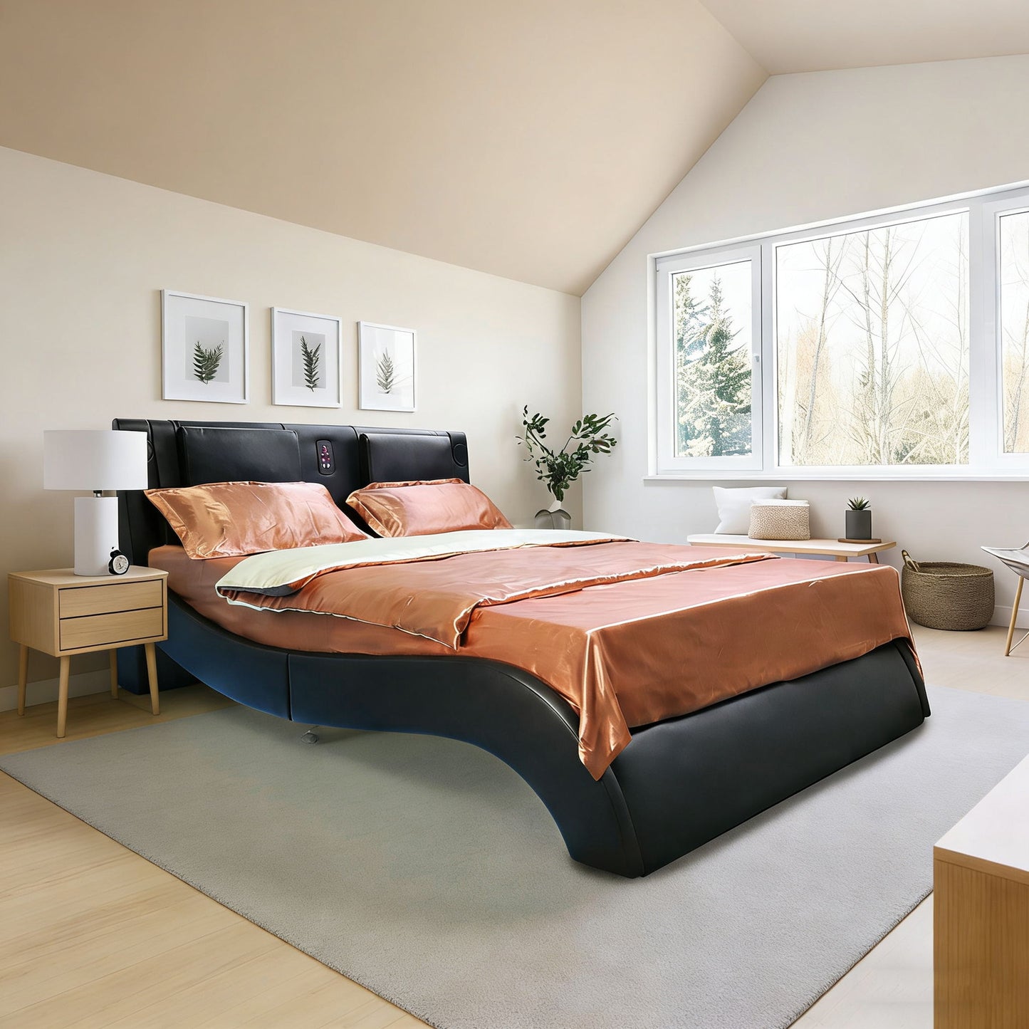 Platform Bed Frame With LED Lighting, tooth Music, Vibration Massage