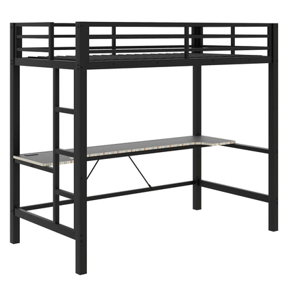 Gaming Metal Loft Bed Frame With LED Light, USB Charge Station And Desk
