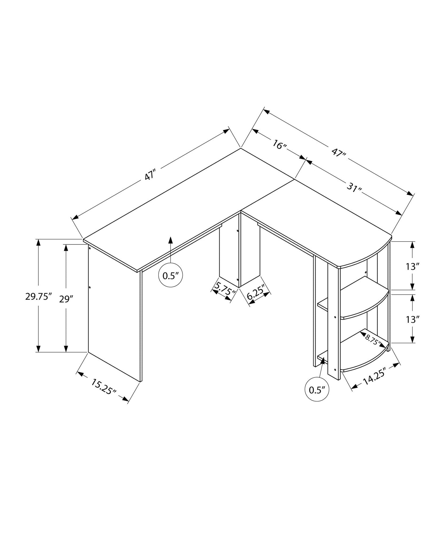 Computer Desk, Home Office, Corner, Storage Shelves, L Shape, Laptop, Contemporary & Modern