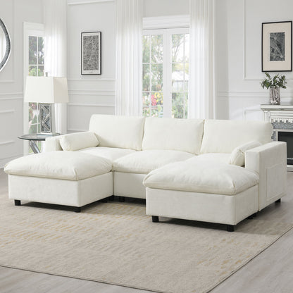 Modular Sectional With Storage Pockets, 5 Seat U Shaped Couch Set With Pillows, Free Combination Modern Cloud Sofa With 2 Movable Ottoman