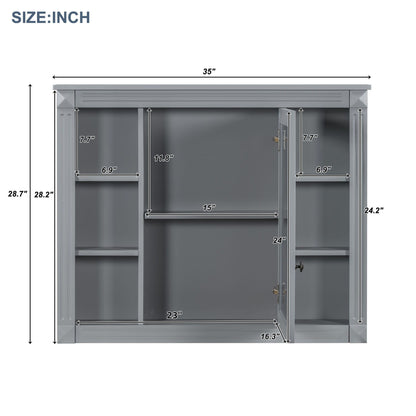 Wall Mounted Bathroom Storage Cabinet With Mirror, Cabinet With 6 Open Shelves And Adjustable Interior