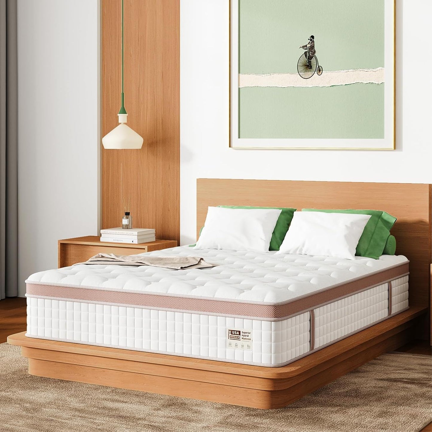 12" King Size Firm Hybrid Mattress, Gel Memory Foam & Pocket Springs, Pressure Relief, Motion Isolation, Ergonomic Bed - White
