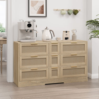 Elegant Rattan Locker With 9 Drawers, Metal Handles