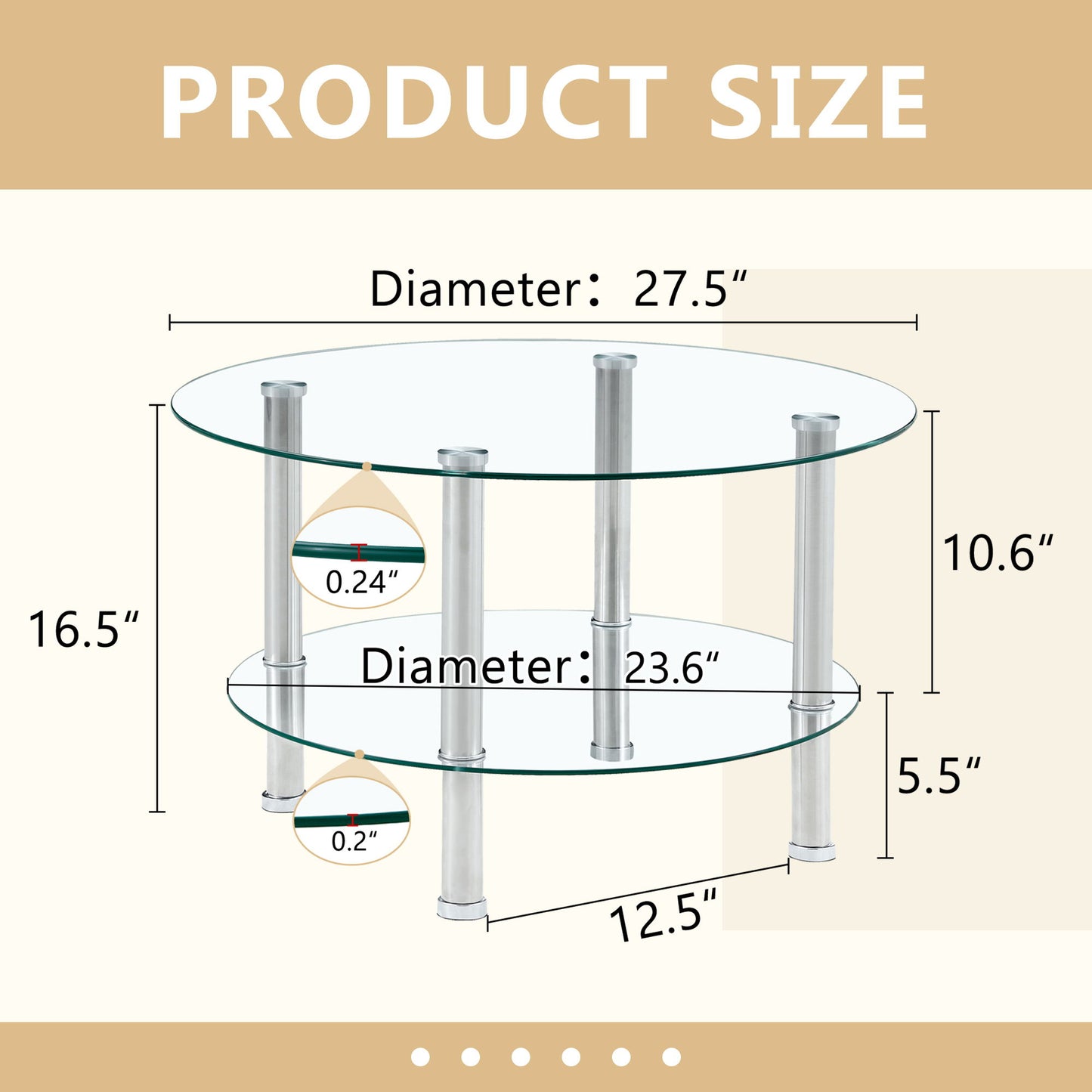 Contemporary Minimalist Double Layer Tempered Glass Coffee Table