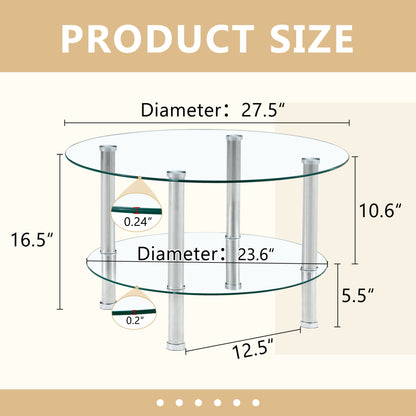 Contemporary Minimalist Double Layer Tempered Glass Coffee Table