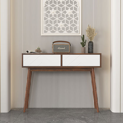 Rustic Entryway Console Table With Carved Panel Drawers And Wood Legs - Natural