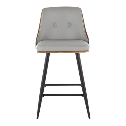 Gianna - Mid-Century Modern Fixed Height Counter Stool With Swivel With Square Footrest (Set of 2) - Matte Black / Walnut / Light Gray