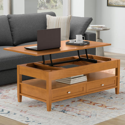 Warm Shaker - Lift Top Coffee Table With Hidden Storage And Lift Top Functionality - Brown
